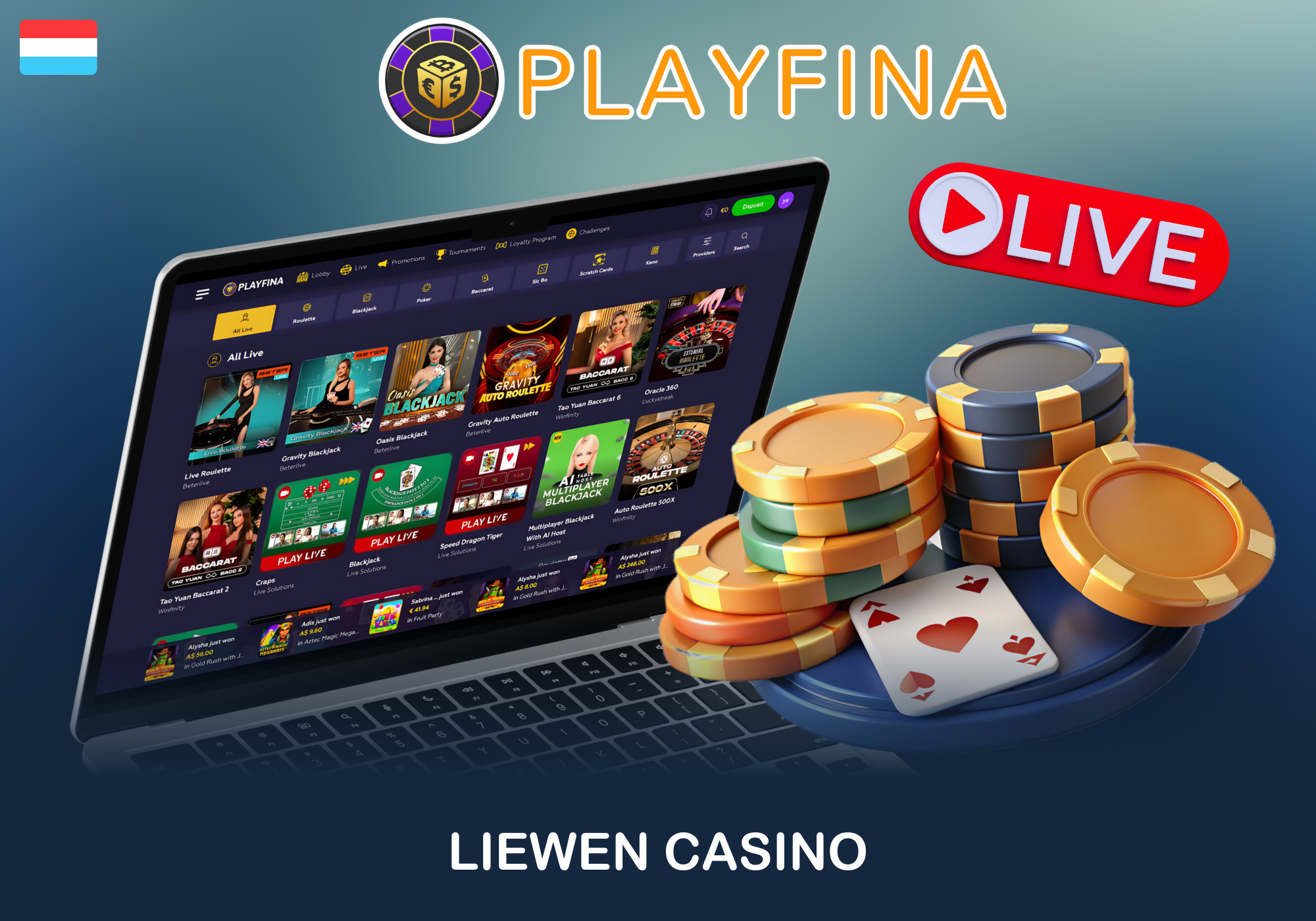 Live Dealer Spiller op Playfina fir Lëtzebuerger Spiller